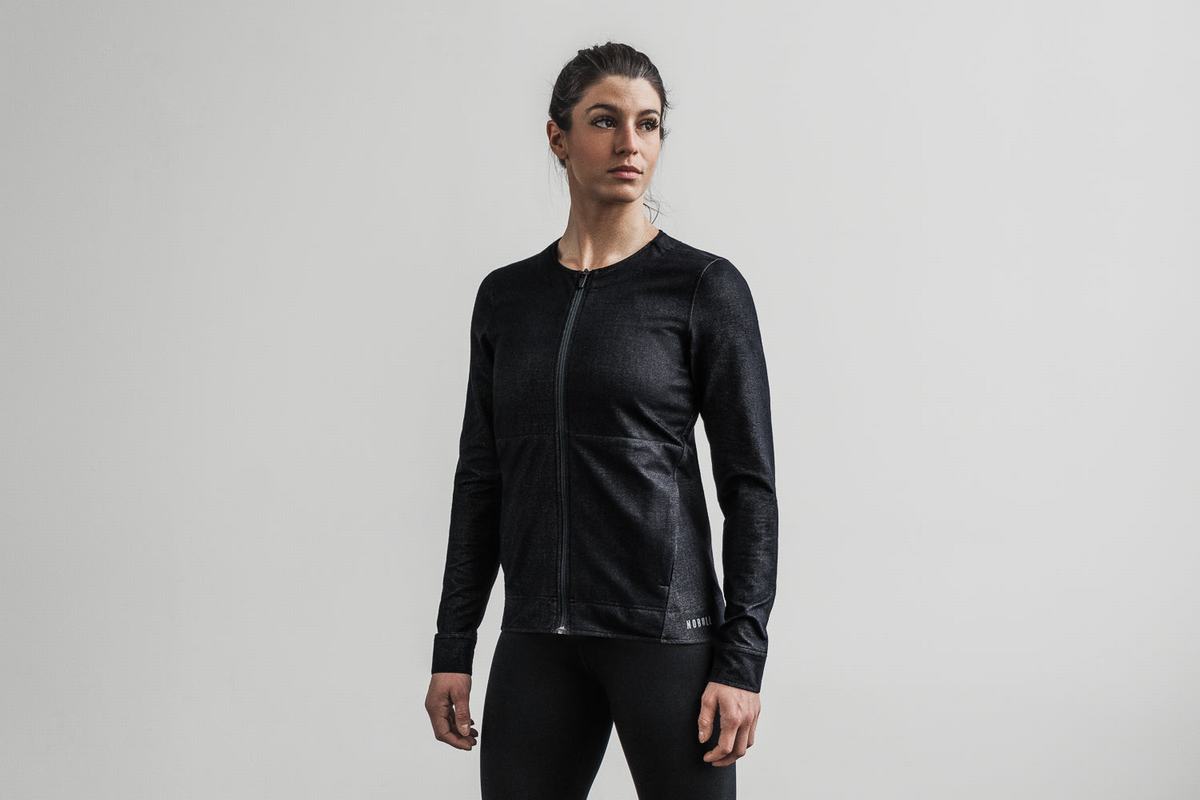 Nobull Twill Zip-up Women's Jackets Black | Australia (RT0428)